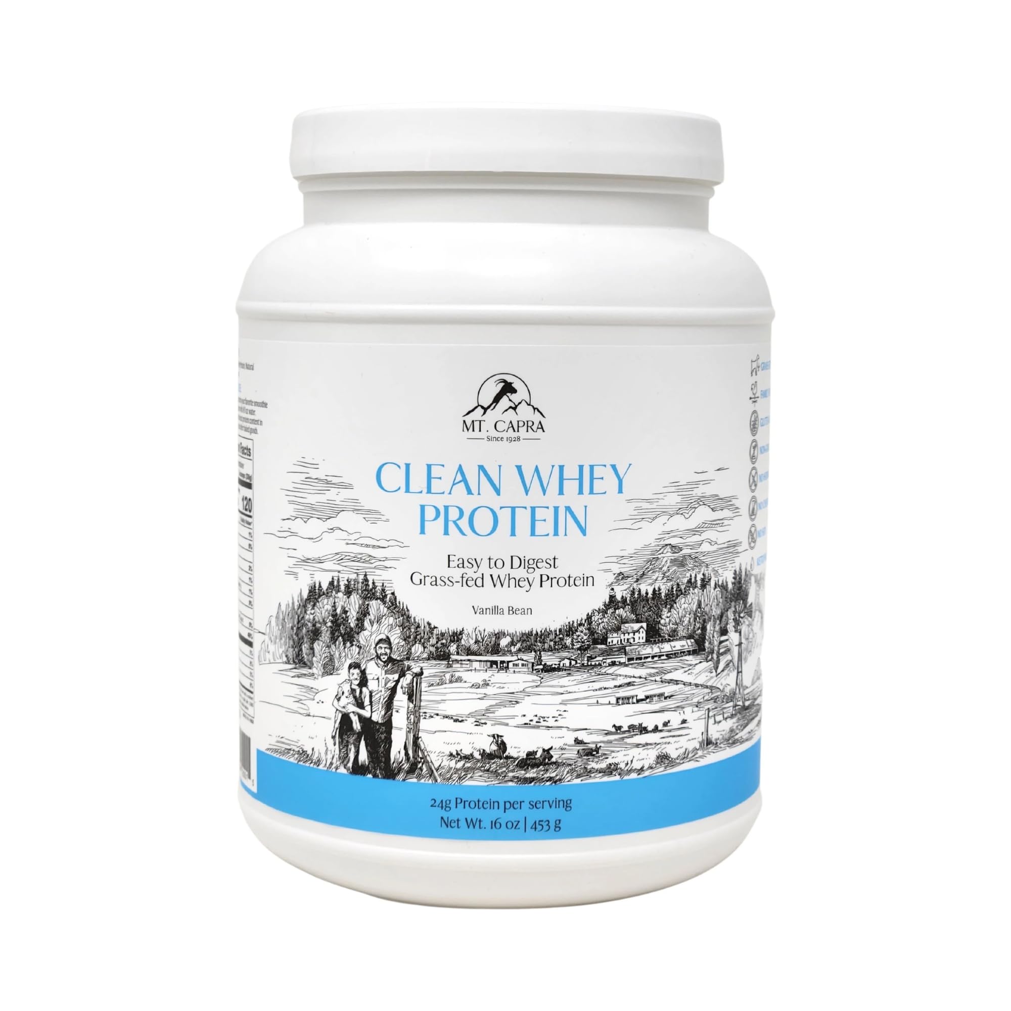 Mt. Capra envase frontal del producto mostrando marca y beneficio proteico