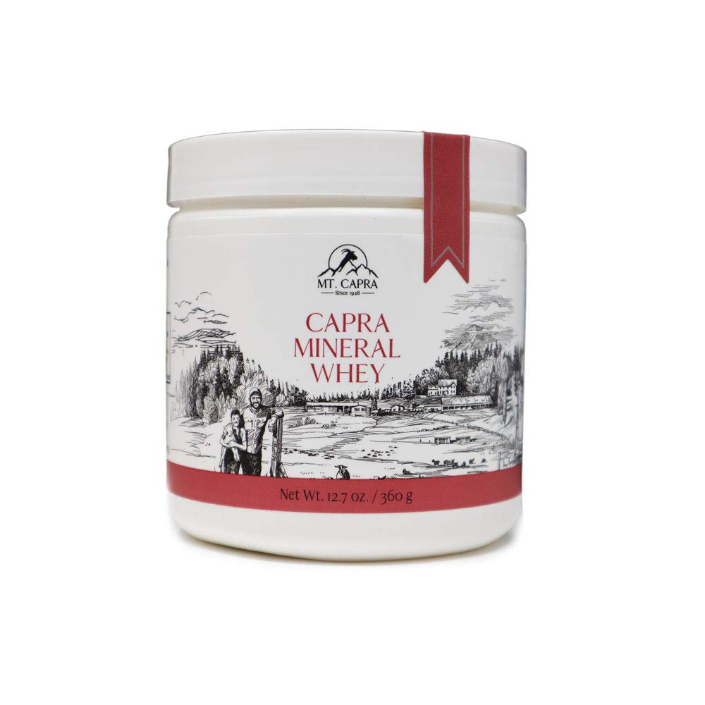 Mt. Capra envase frontal que muestra el polvo mineral y beneficios alcalinizantes