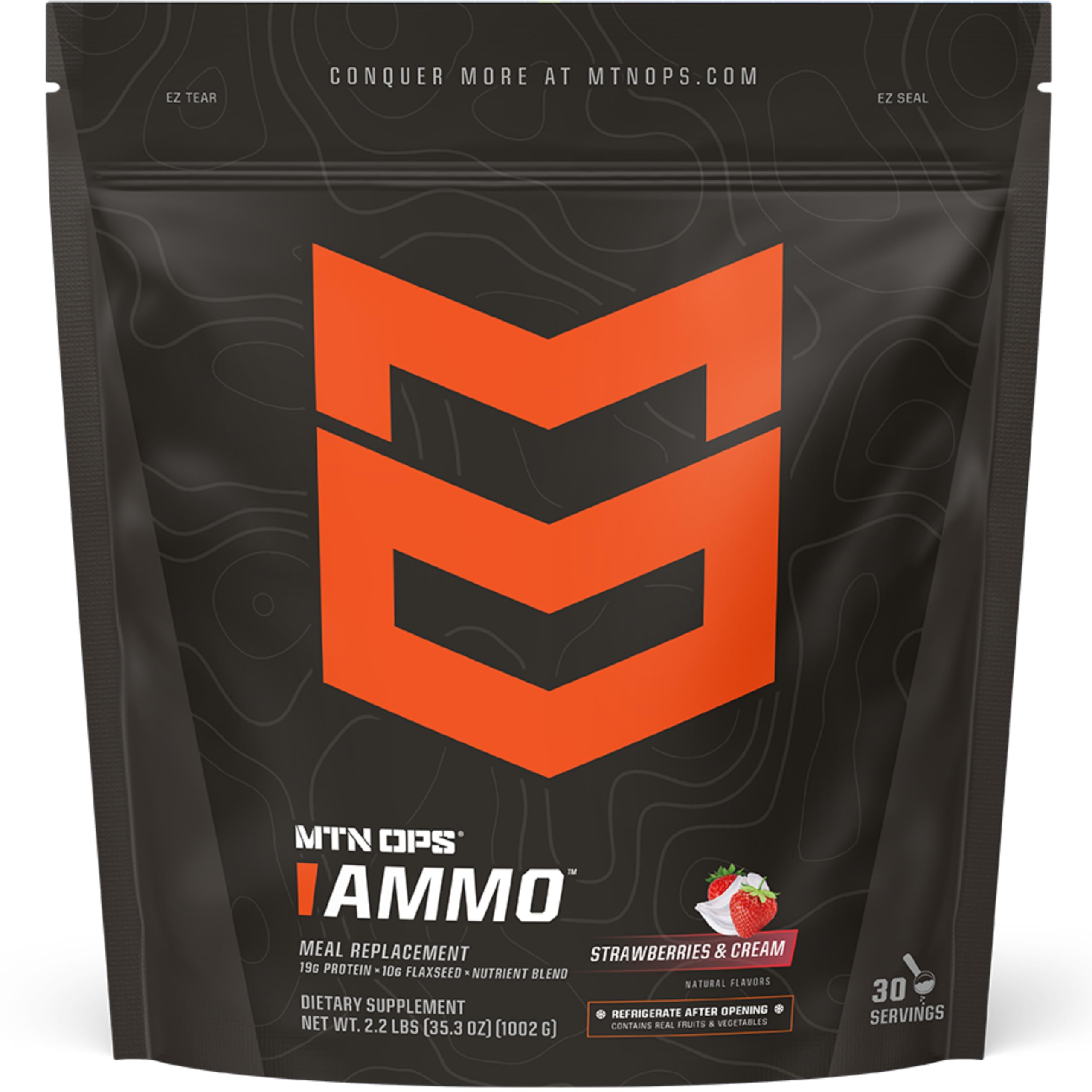 MTN OPS envase frontal Fresas y Crema mostrando el diseño y beneficios