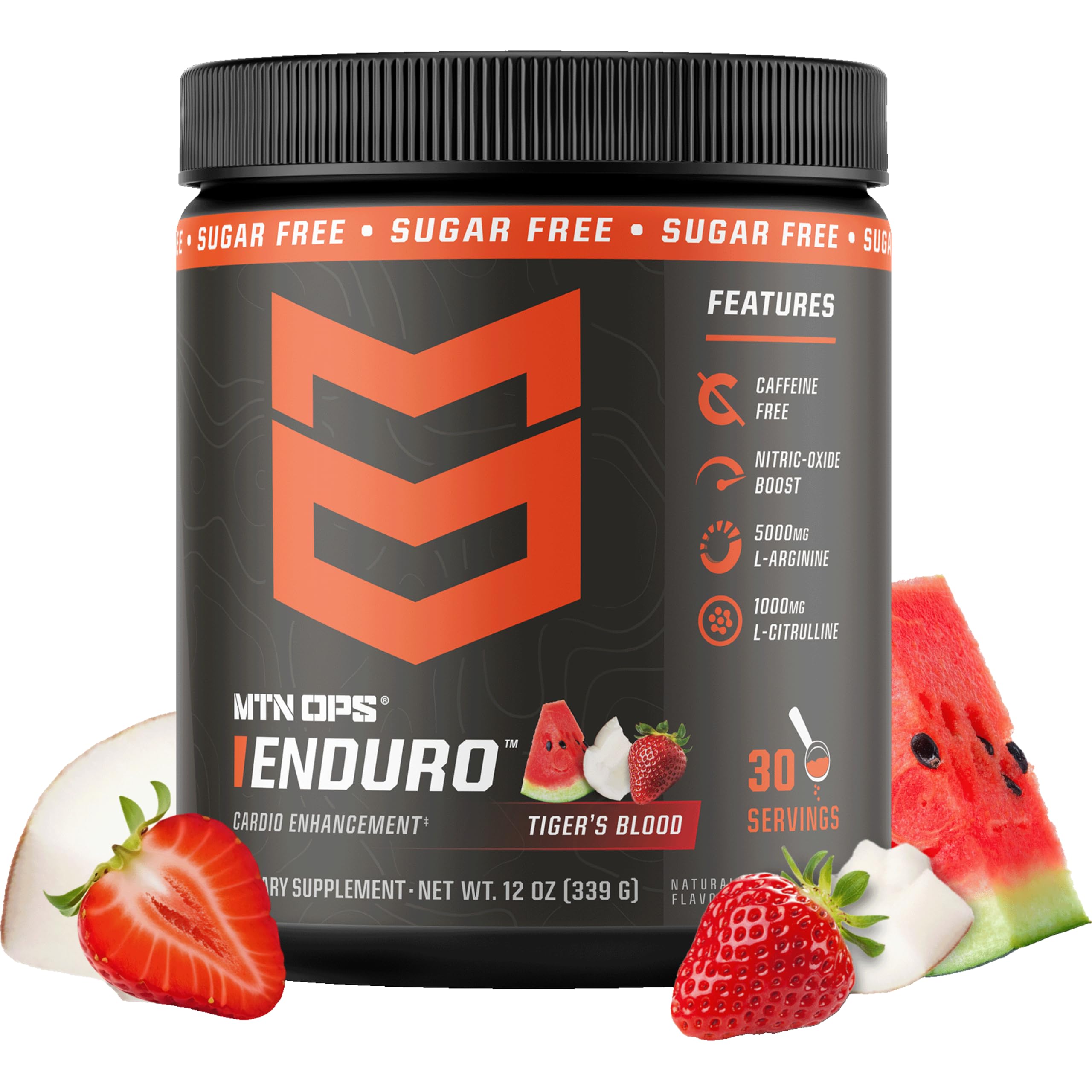 MTN OPS envase frontal mostrando diseño y sabor Tiger's Blood, claridad de marca y beneficio visual