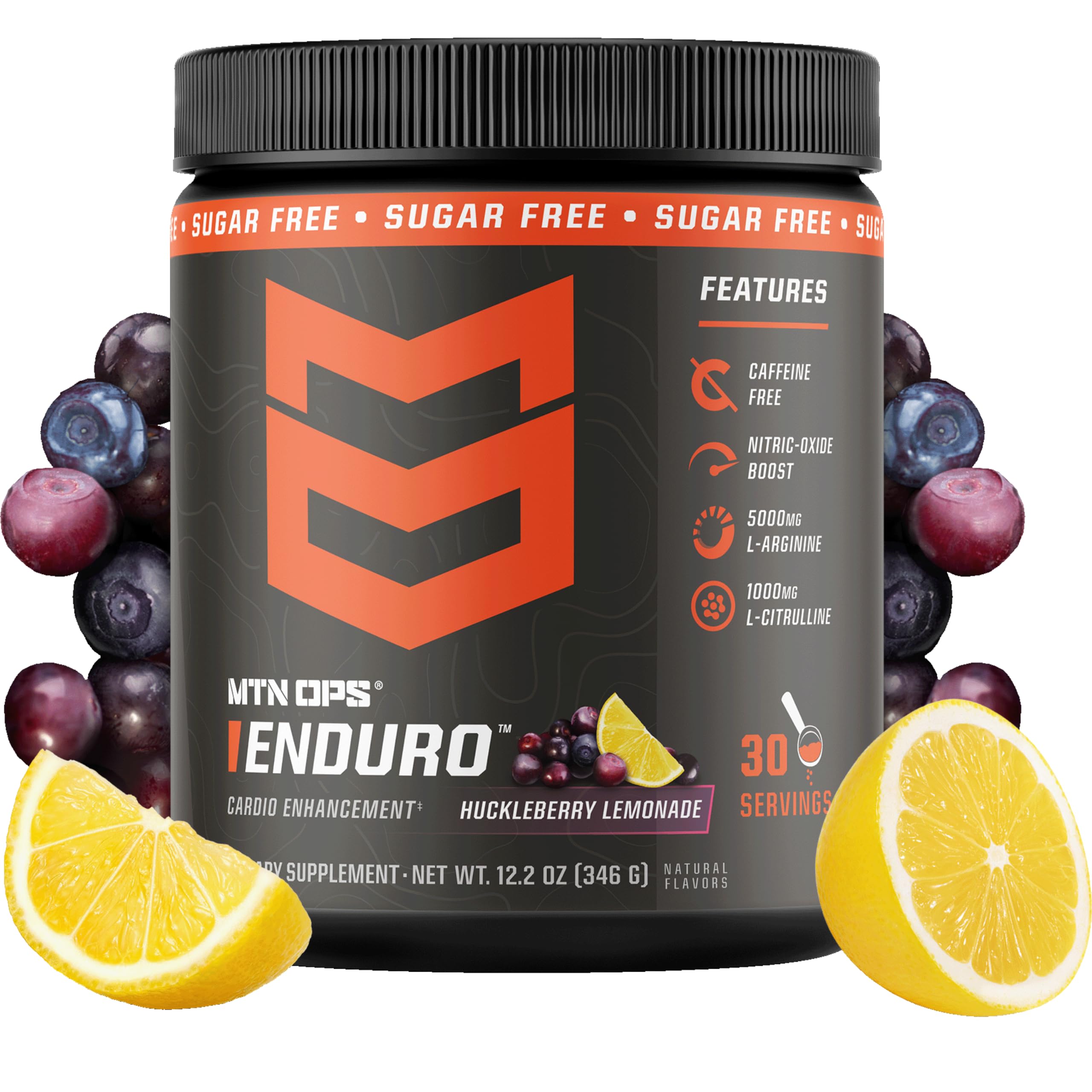 MTN OPS envase frontal mostrando diseño y sabor huckleberry lemonade, útil para identificar el producto