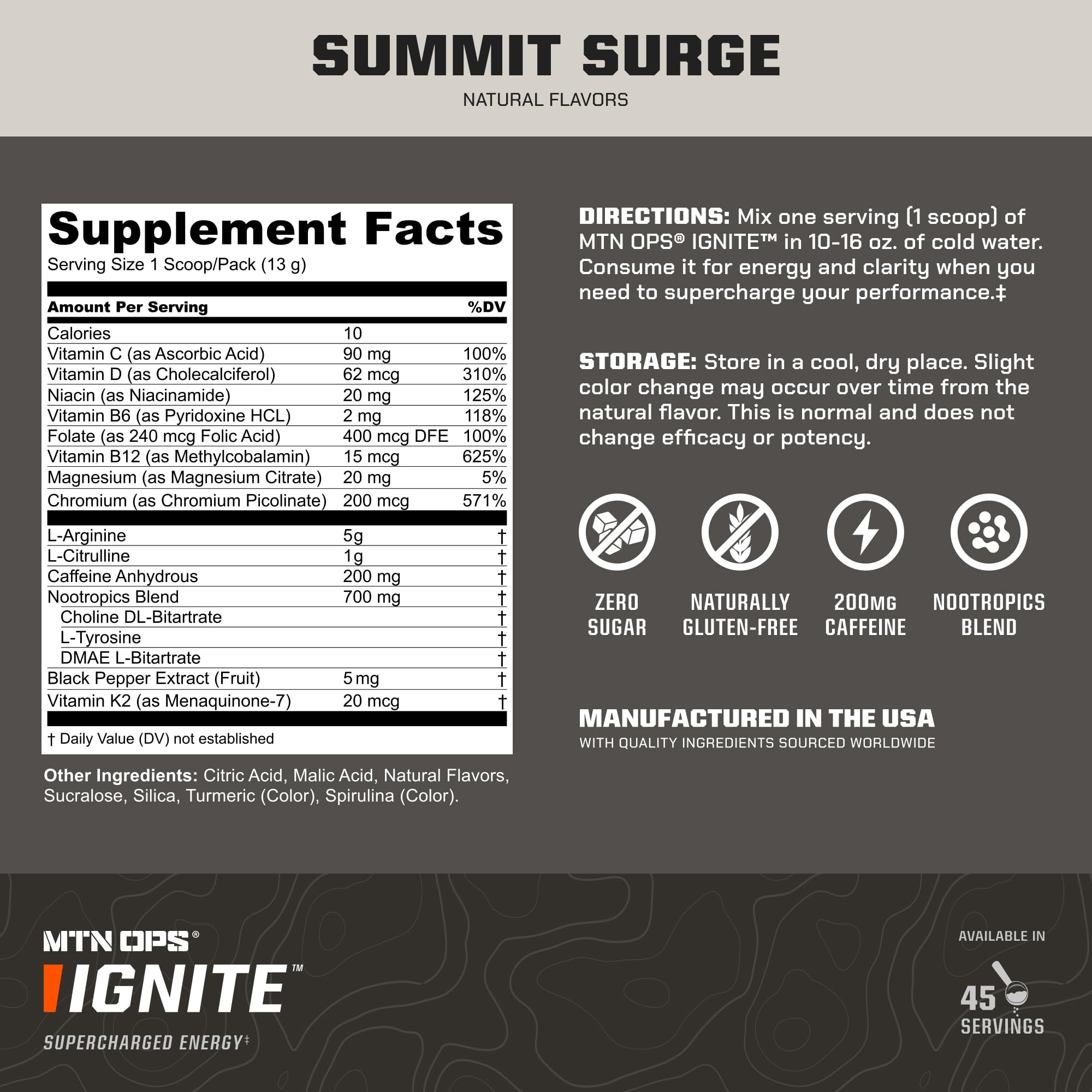 MTN OPS polvo detalle y textura que sugiere mezcla rápida y sabor