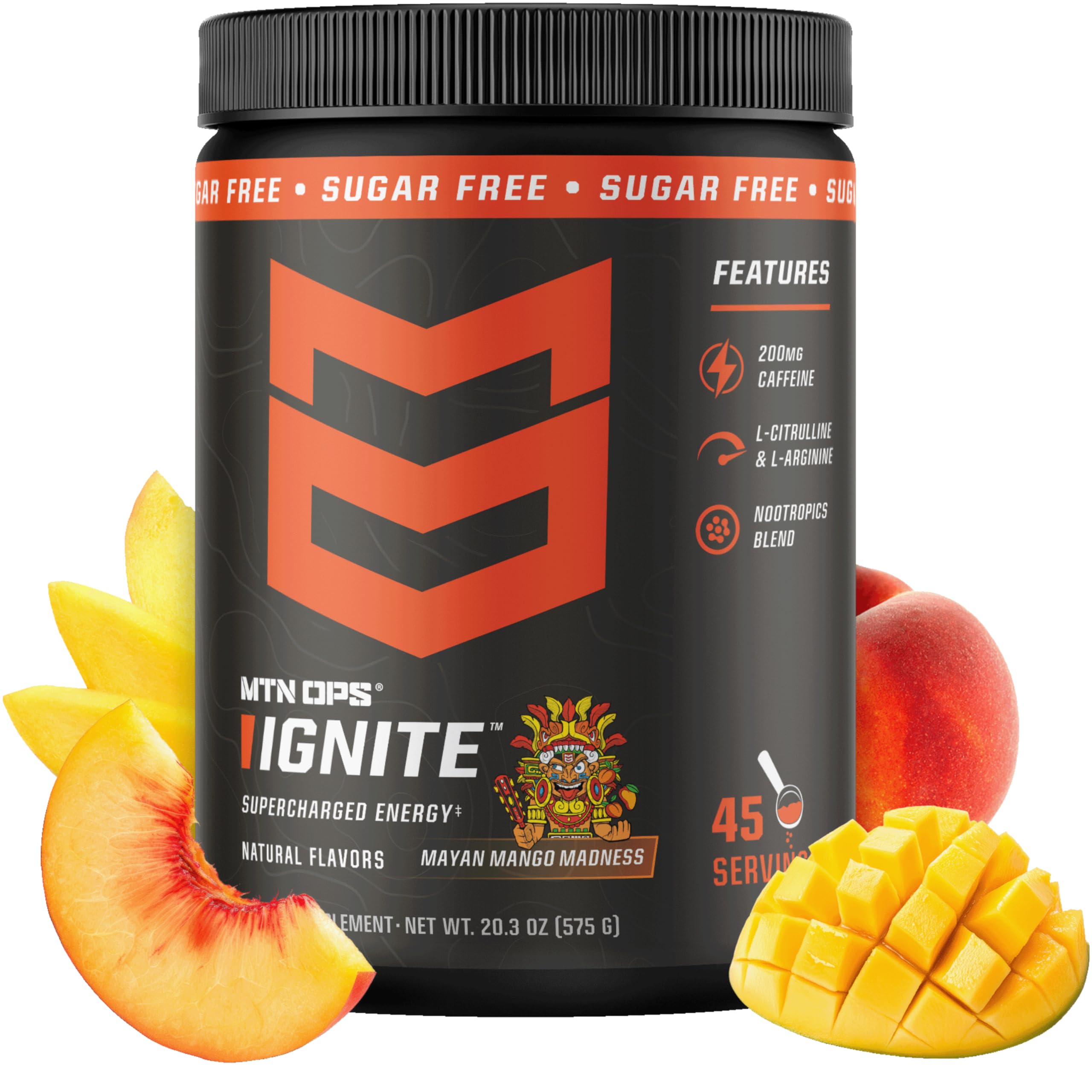 MTN OPS envase frontal Mayan Mango con diseño claro y beneficios visibles