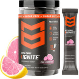 MTN OPS envase frontal del polvo Ignite que muestra diseño y conveniencia