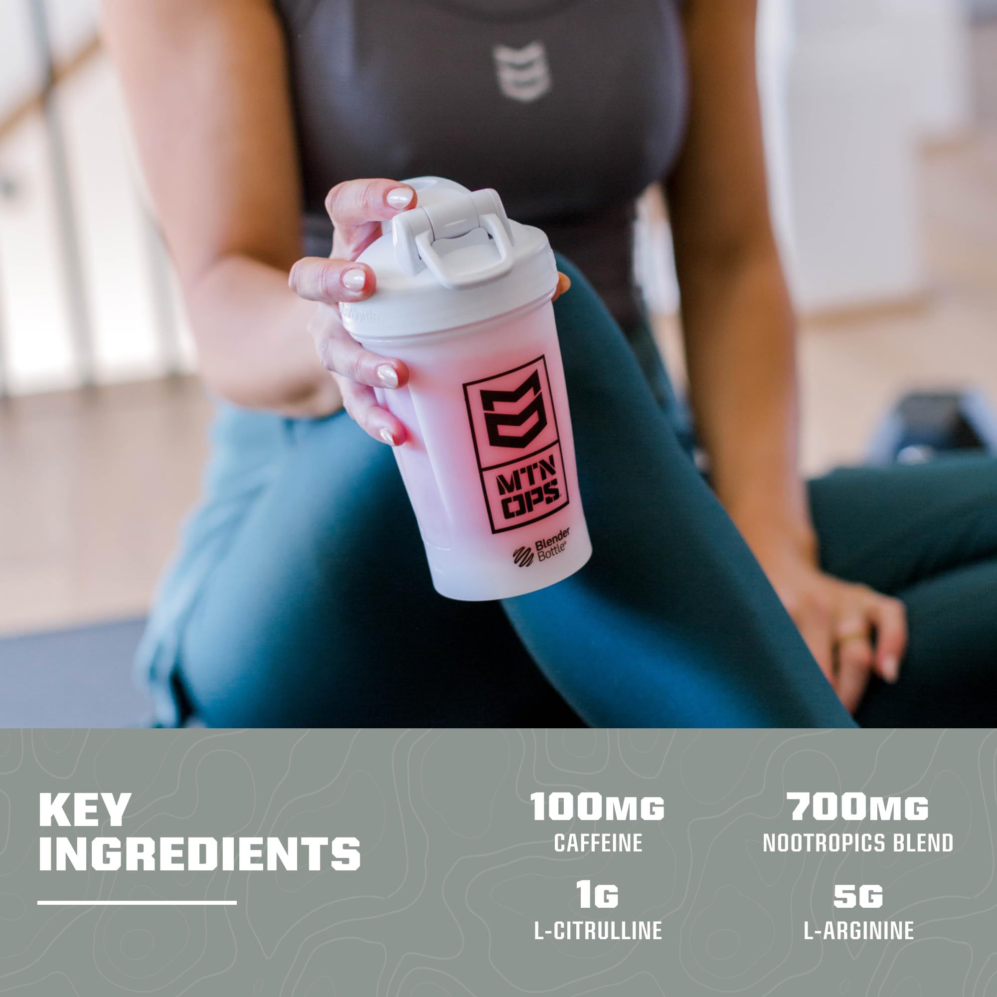 MTN OPS etiqueta de ingredientes clara que resalta cafeína y aminoácidos