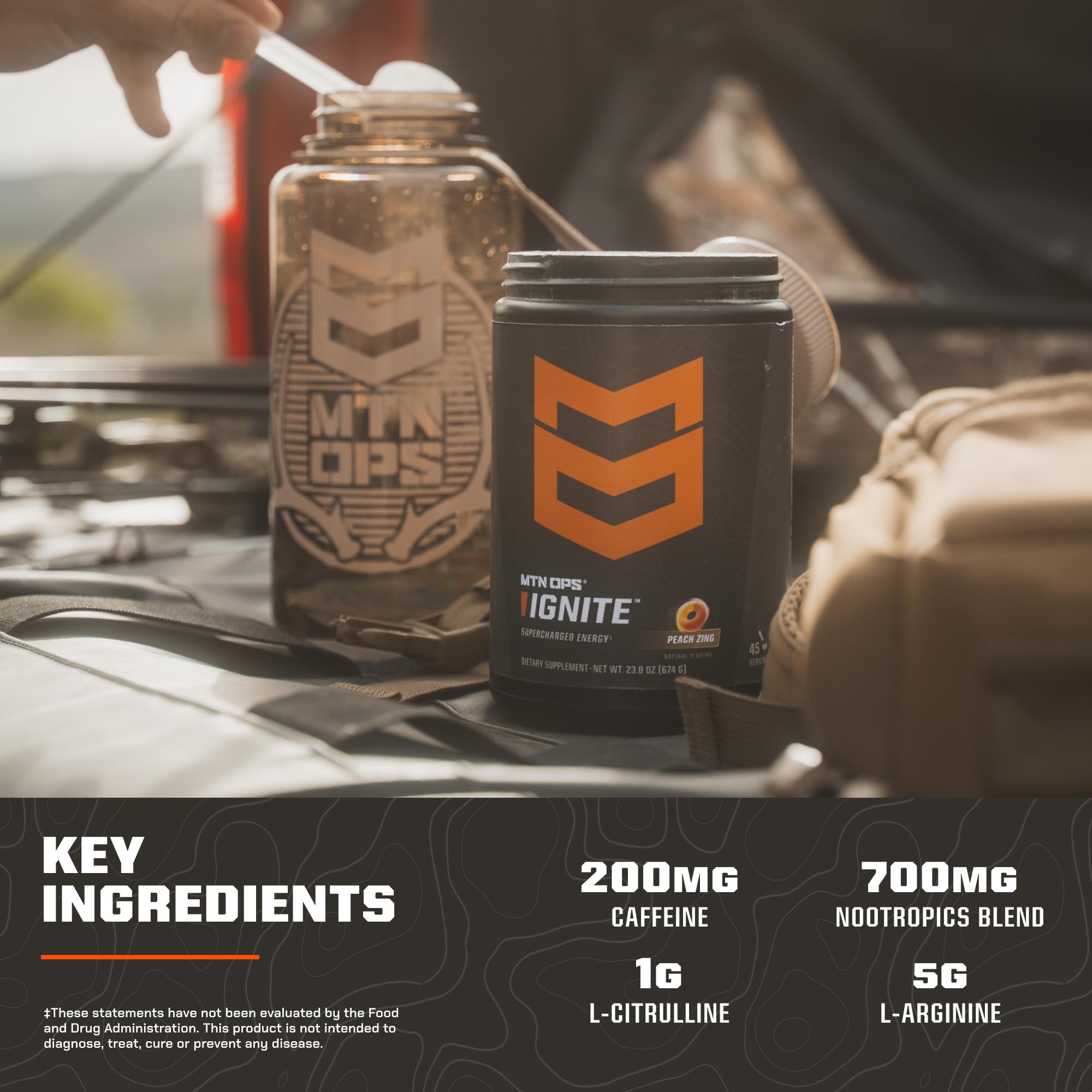 MTN OPS bebida Ignite en vaso lista para tomar y revitalizar