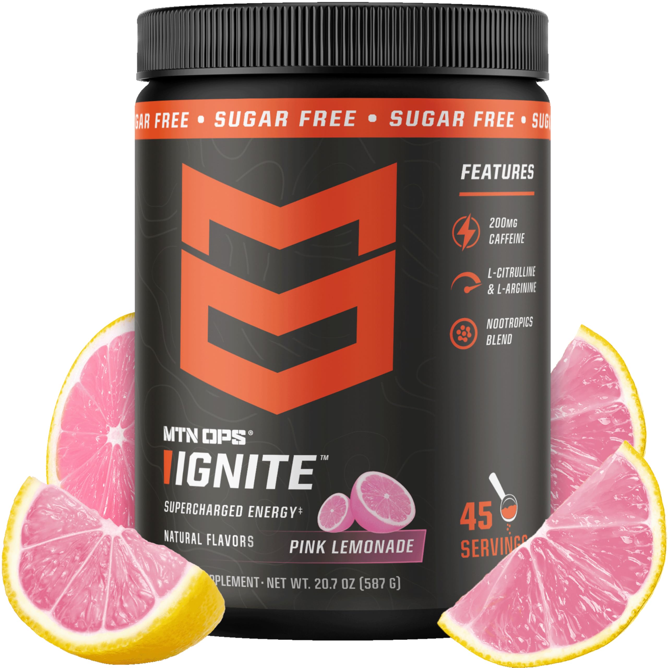MTN OPS envase frontal mostrando diseño y sabor limonada rosa, ideal para energía rápida