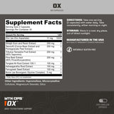 MTN OPS Ox etiqueta con ingredientes clave como Tribulus y maca resaltados