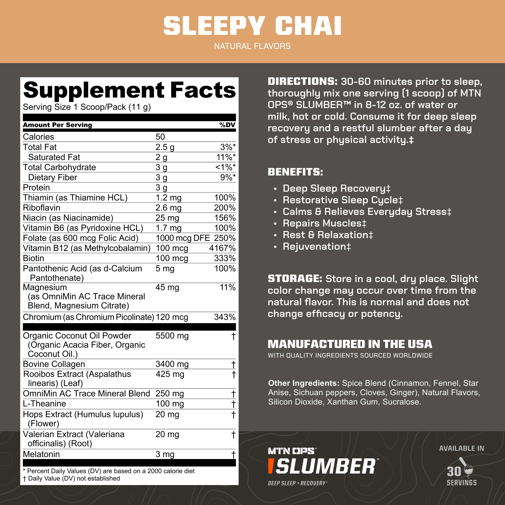 MTN OPS bebida Sleepy Chai caliente lista para relajación nocturna