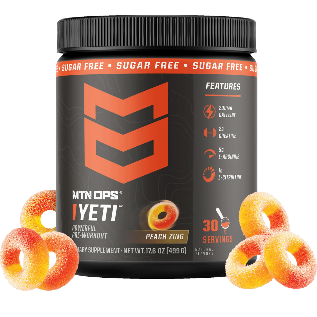 MTN OPS Yeti frontal del envase mostrando etiqueta y beneficio energético