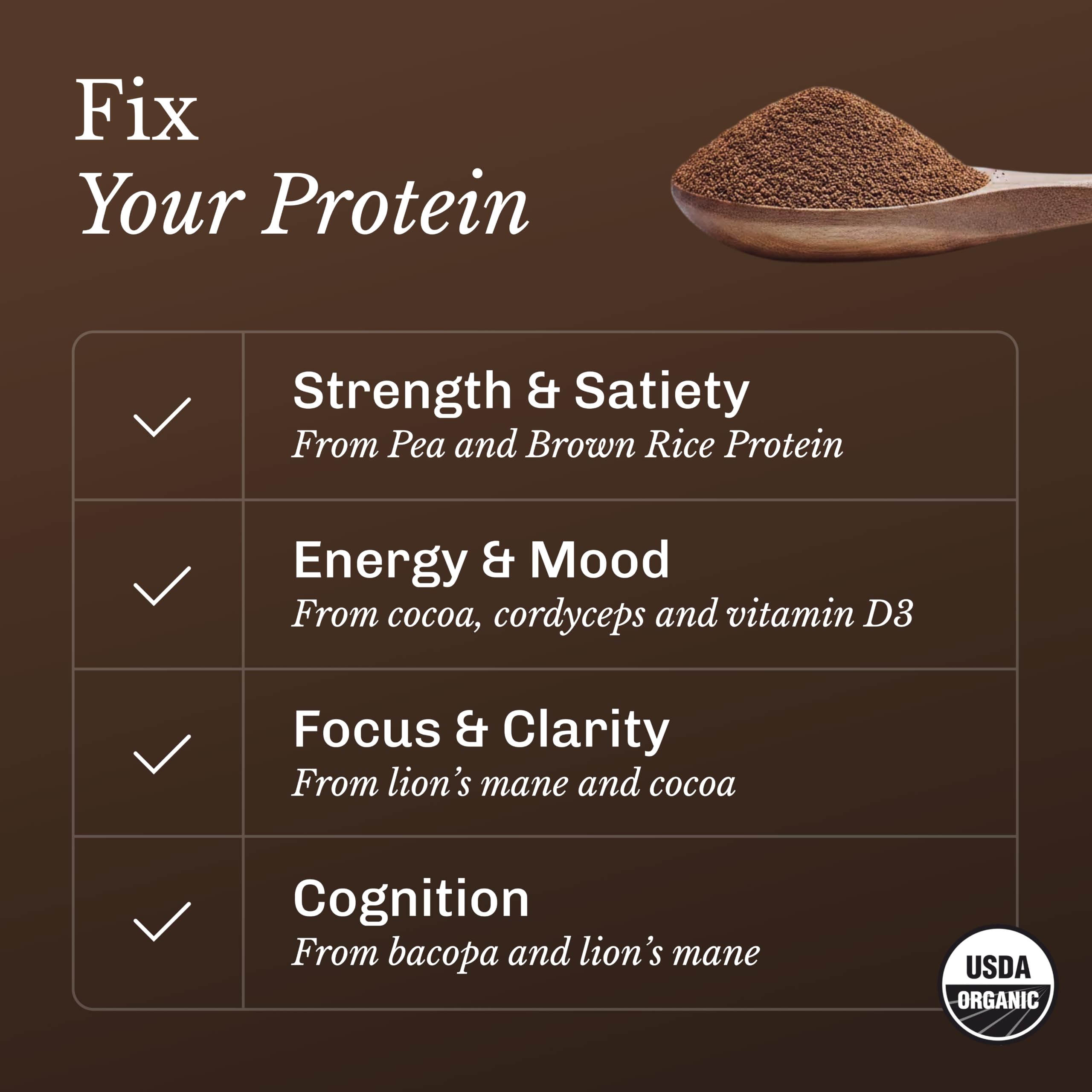 MUD\WTR polvo textura cacao cercano que destaca mezcla proteica