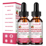 Mulittea frasco frontal de Magnesium Glycinate Liquid mostrando la etiqueta y beneficio de absorción