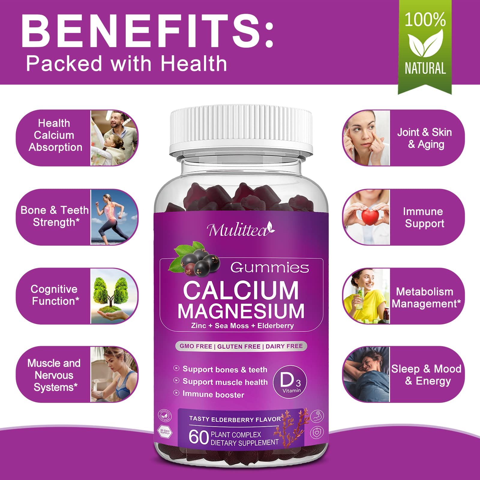 Mulittea ingredientes clave: magnesio glicinato, calcio vegetal y sea moss