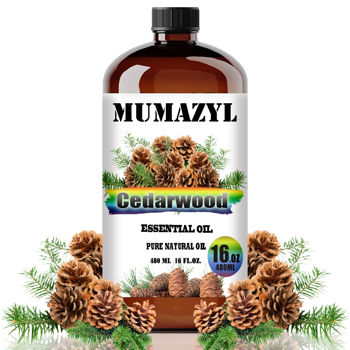 MUMAZYL botella frontal ámbar mostrando volumen y protección