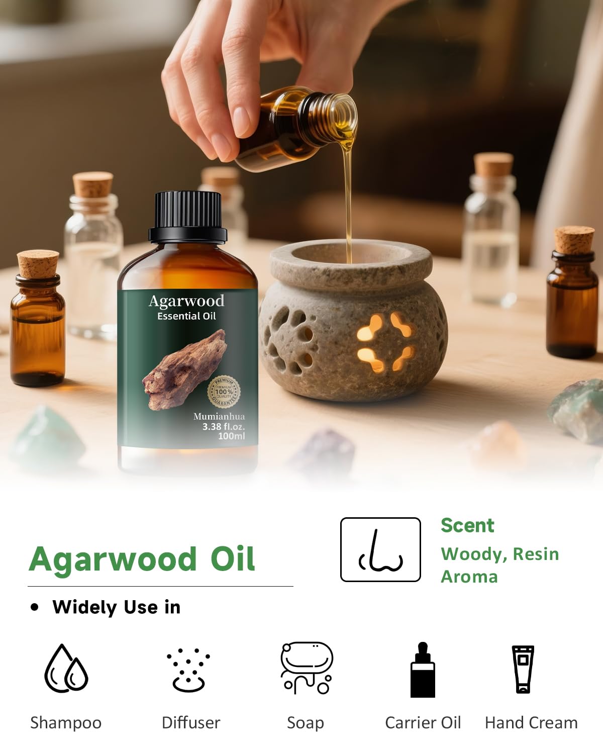Mumianhua aceite agarwood ambientando dormitorio para descanso y calma nocturna