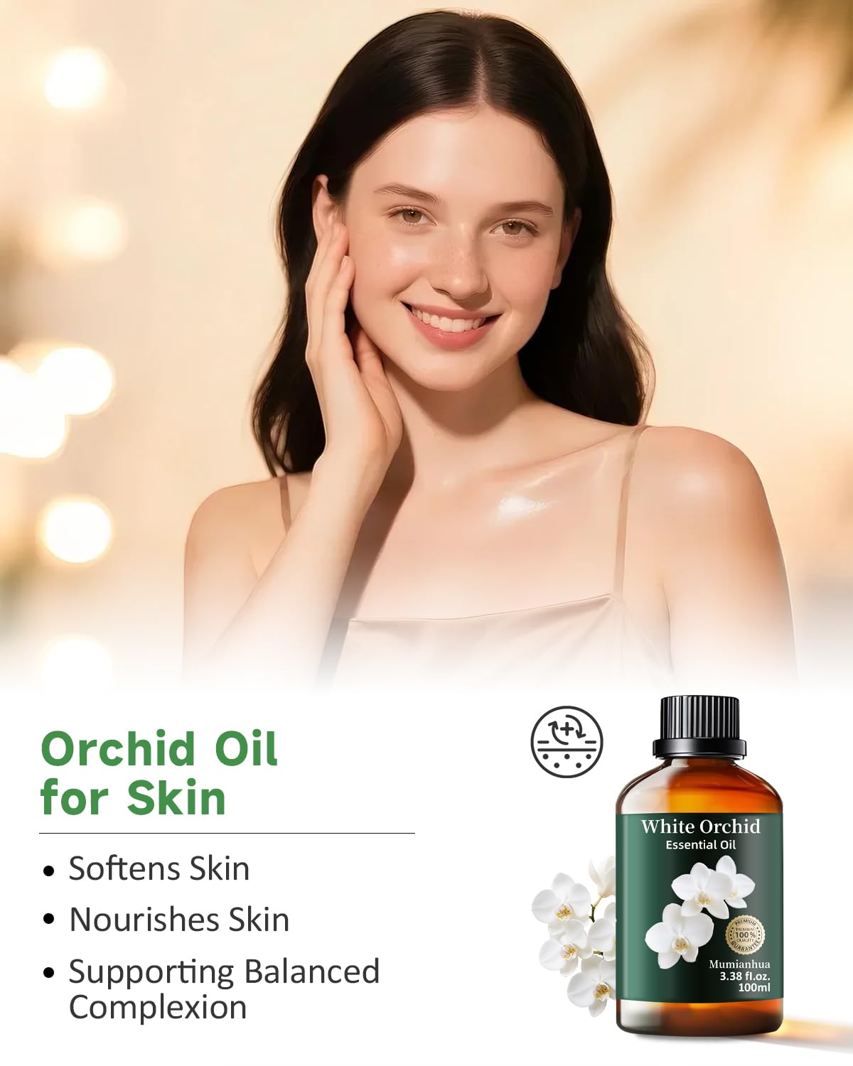 Mumianhua orquídea blanca gota de aceite mostrando brillo y pureza aromática
