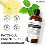 MUNUSNA aceite de patchouli mostrando textura líquida brillante para piel