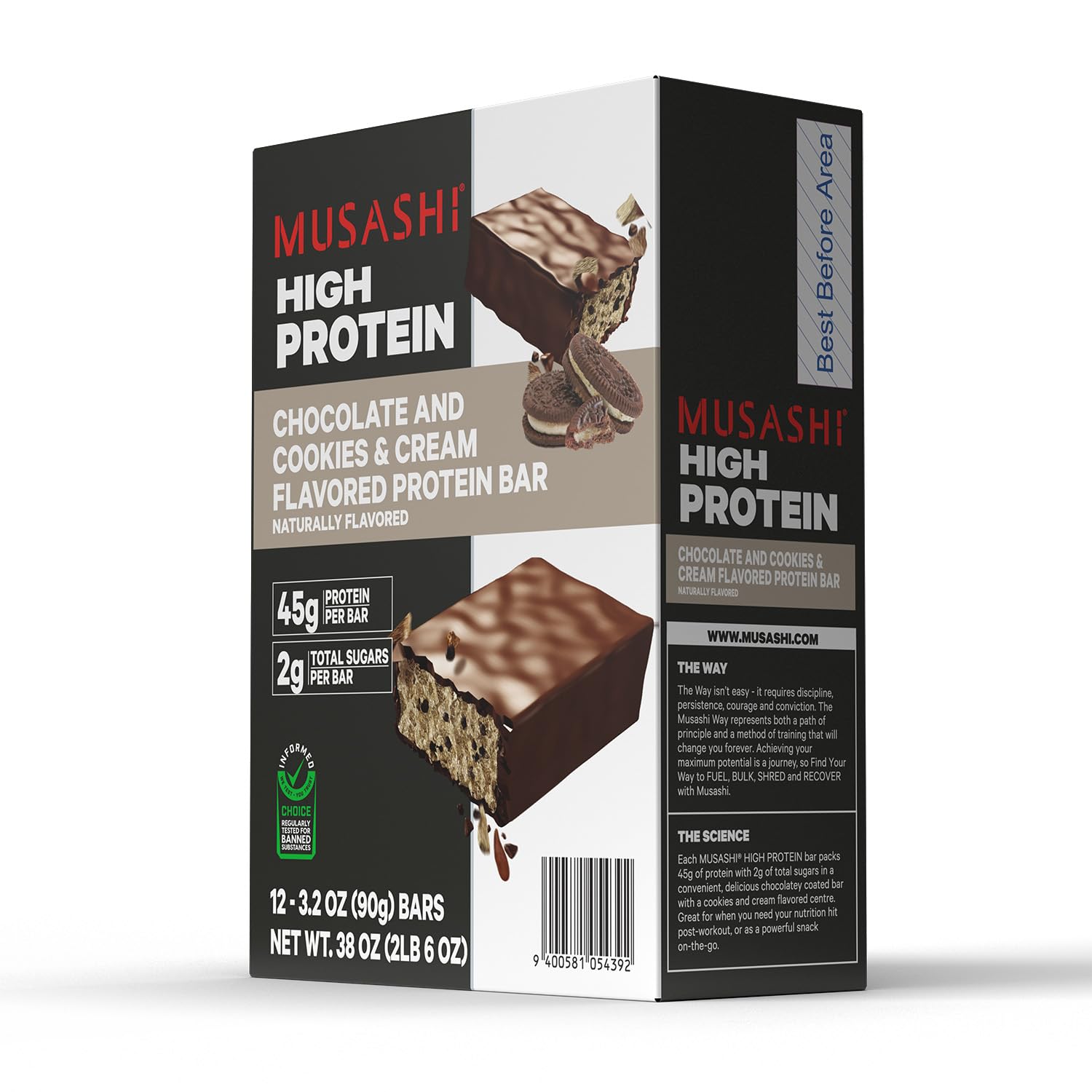 Musashi barra abierta mostrando interior cremoso, ideal post entrenamiento