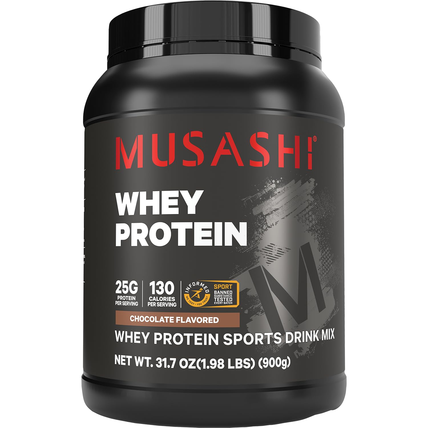Musashi Whey muestra el envase frontal y fácil identificación del producto