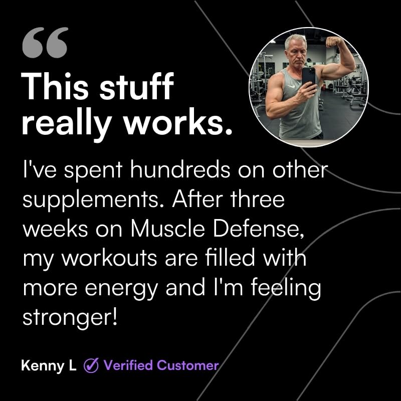 Muscle Defense en contexto de entrenamiento con hombre entrenando, beneficio apoyo a fuerza