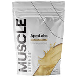 Muscle Defense vista frontal del envase mostrando marca y sabor vainilla, beneficio claridad de uso