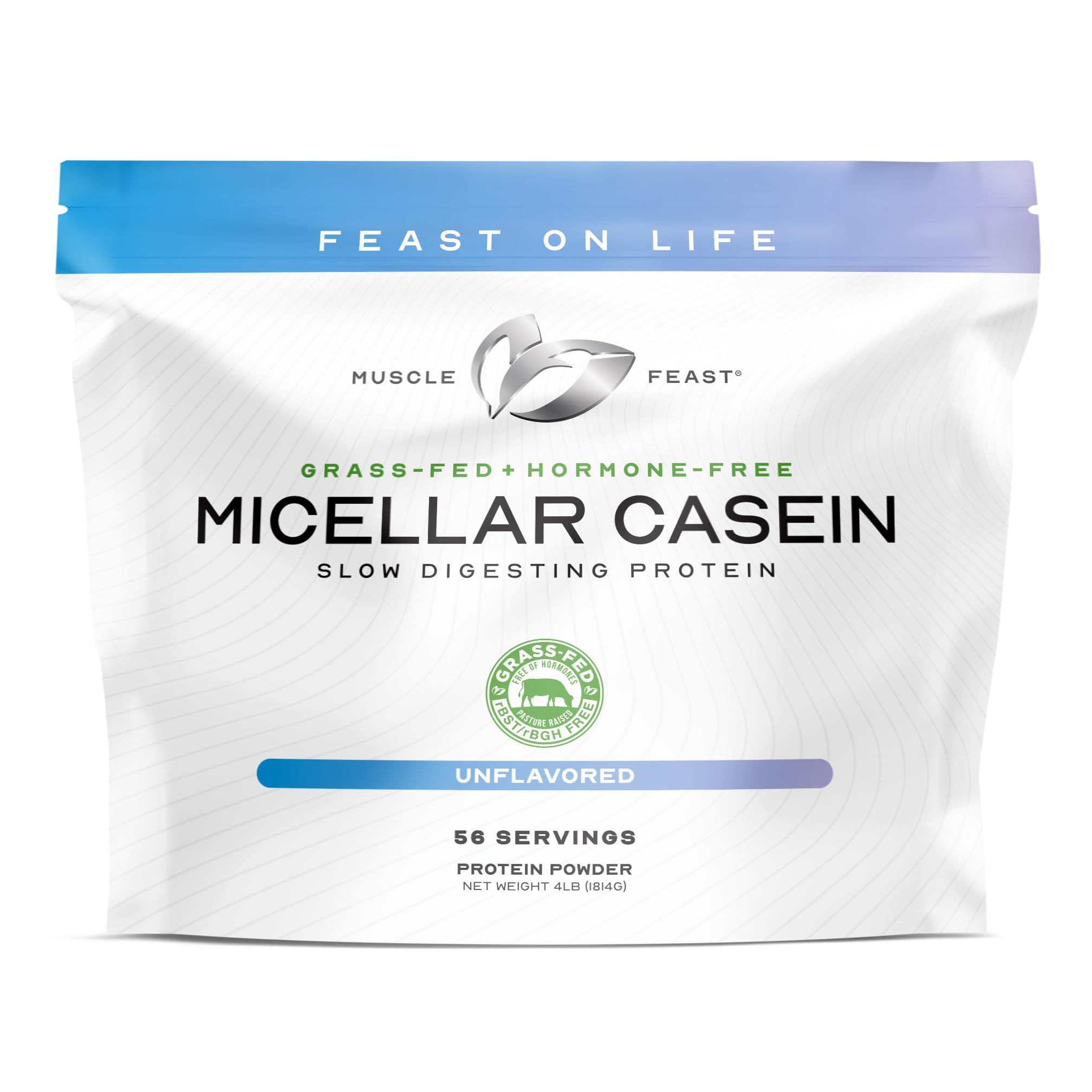 Muscle Feast envase frontal que resalta origen grass fed