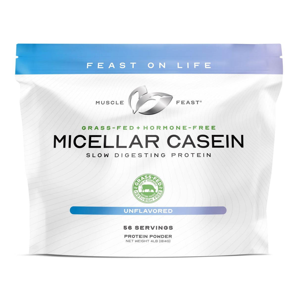 Muscle Feast envase frontal que resalta origen grass fed