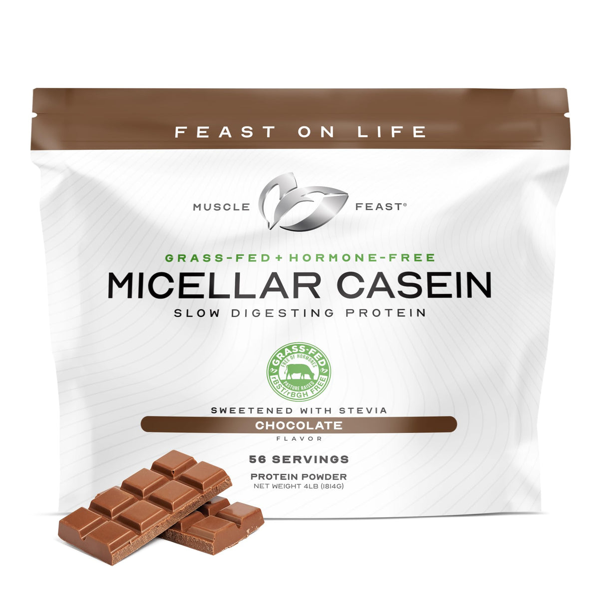 Muscle Feast frasco frontal mostrando etiqueta y beneficios naturales