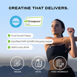 Etiqueta nutricional de Muscle Feast Creapure con información de pureza y certificaciones claras