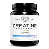 Muscle Feast muestra el frente del envase Creapure, visual claro de pureza
