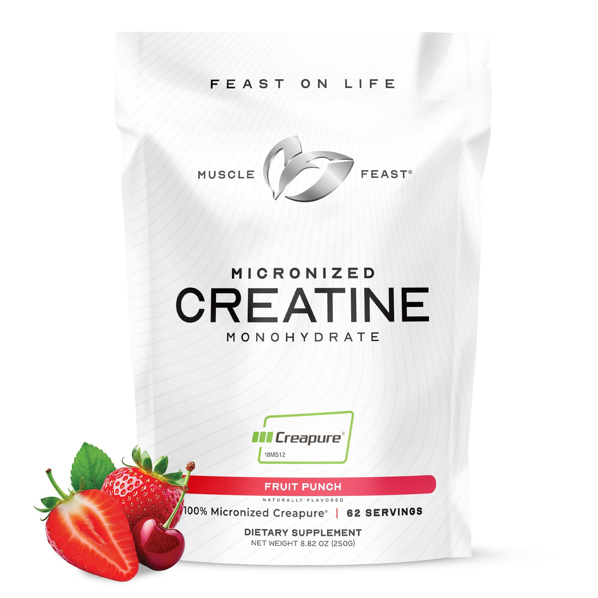 Muscle Feast paquete frontal mostrando diseño y pureza Creapure