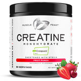 Muscle Feast envase frontal Creapure mostrando 300 g y sabor Fruit Punch, beneficio claridad de información