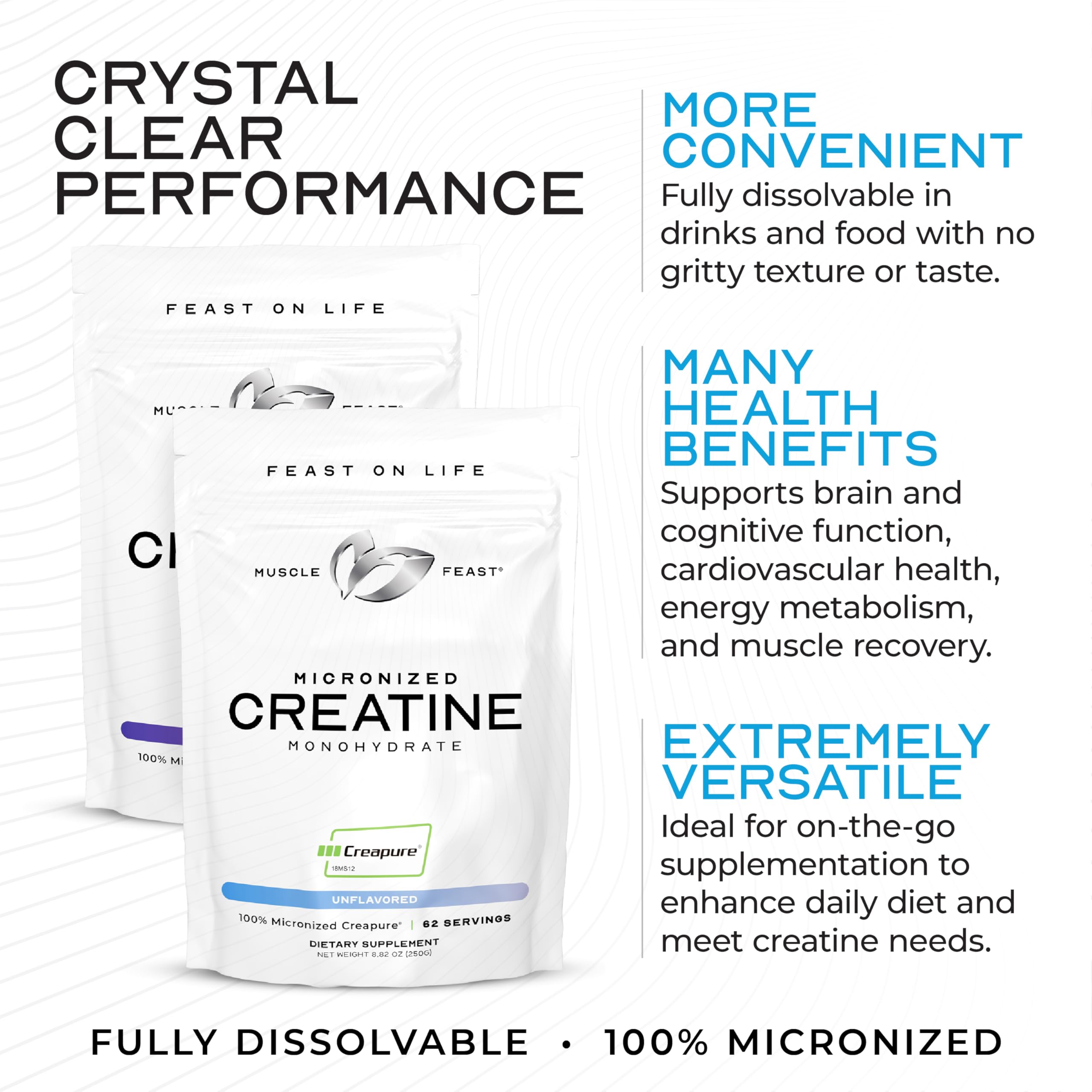 Muscle Feast Creapure textura micronizada en primer plano para mejor disolución