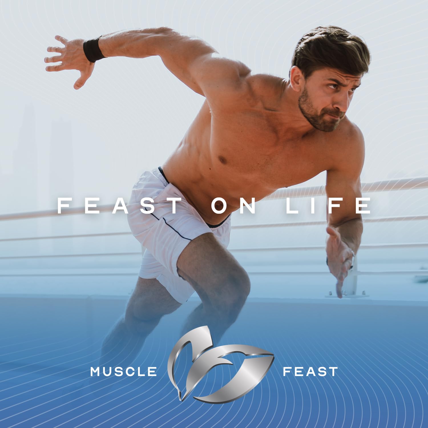 Muscle Feast estilo de vida con atleta entrenando, resistencia y recuperación