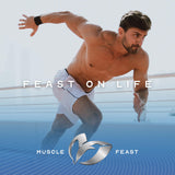 Muscle Feast estilo de vida con atleta entrenando, resistencia y recuperación