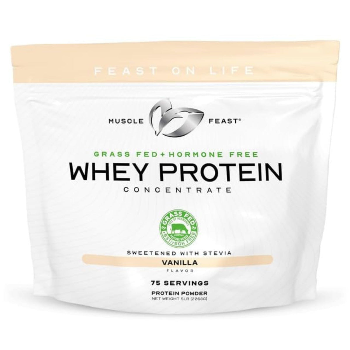 Muscle Feast empaque frontal mostrando producto y beneficio natural