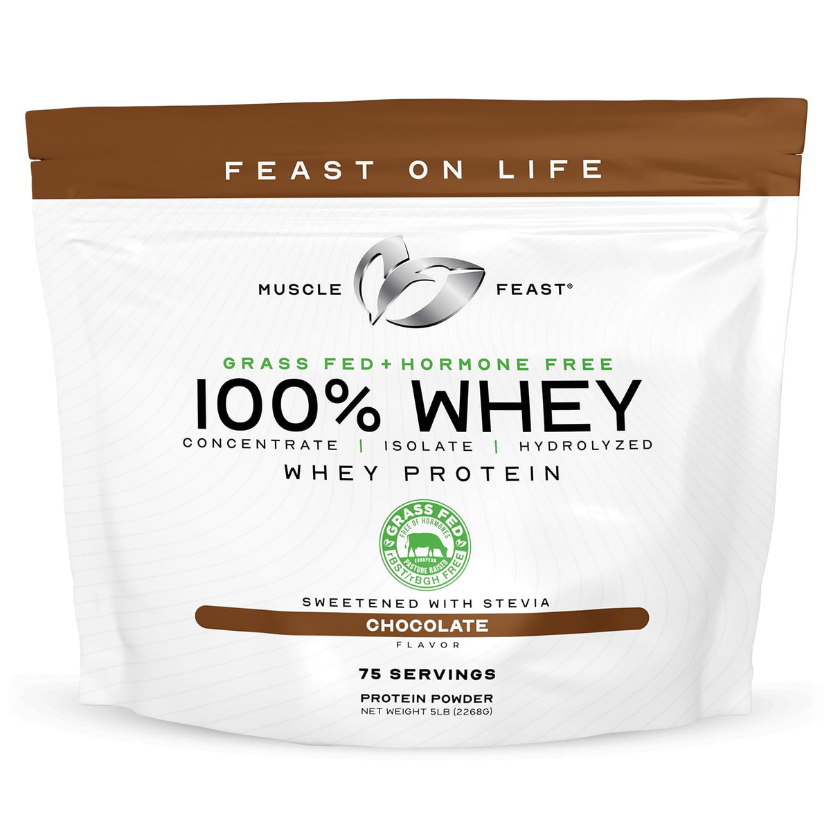 Muscle Feast frente del envase mostrando etiqueta y beneficio natural