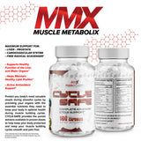 Muscle Metabolix cápsula en la mano detalle de textura y fácil ingestión