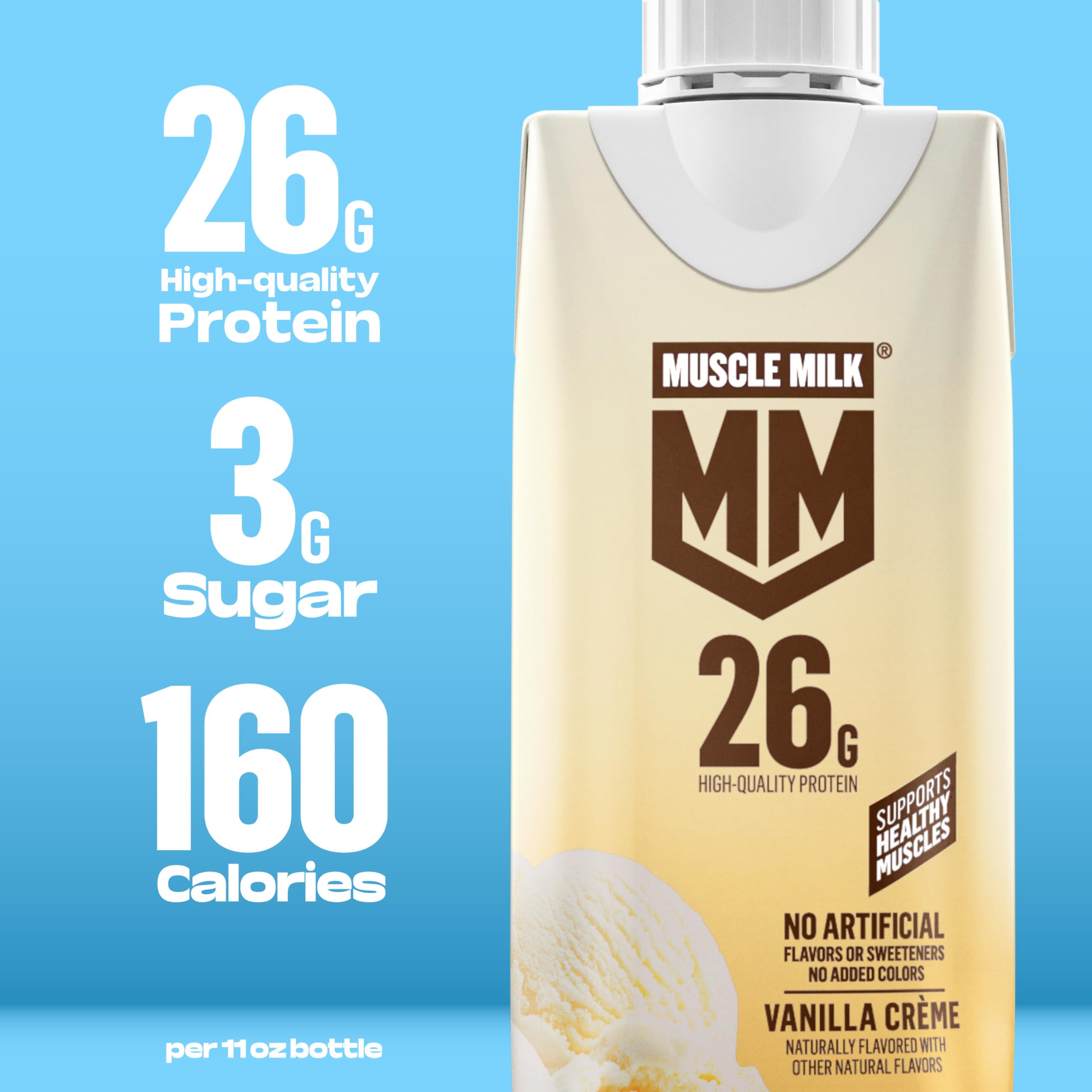 Muscle Milk cartón en mano para mostrar tamaño y portátilidad