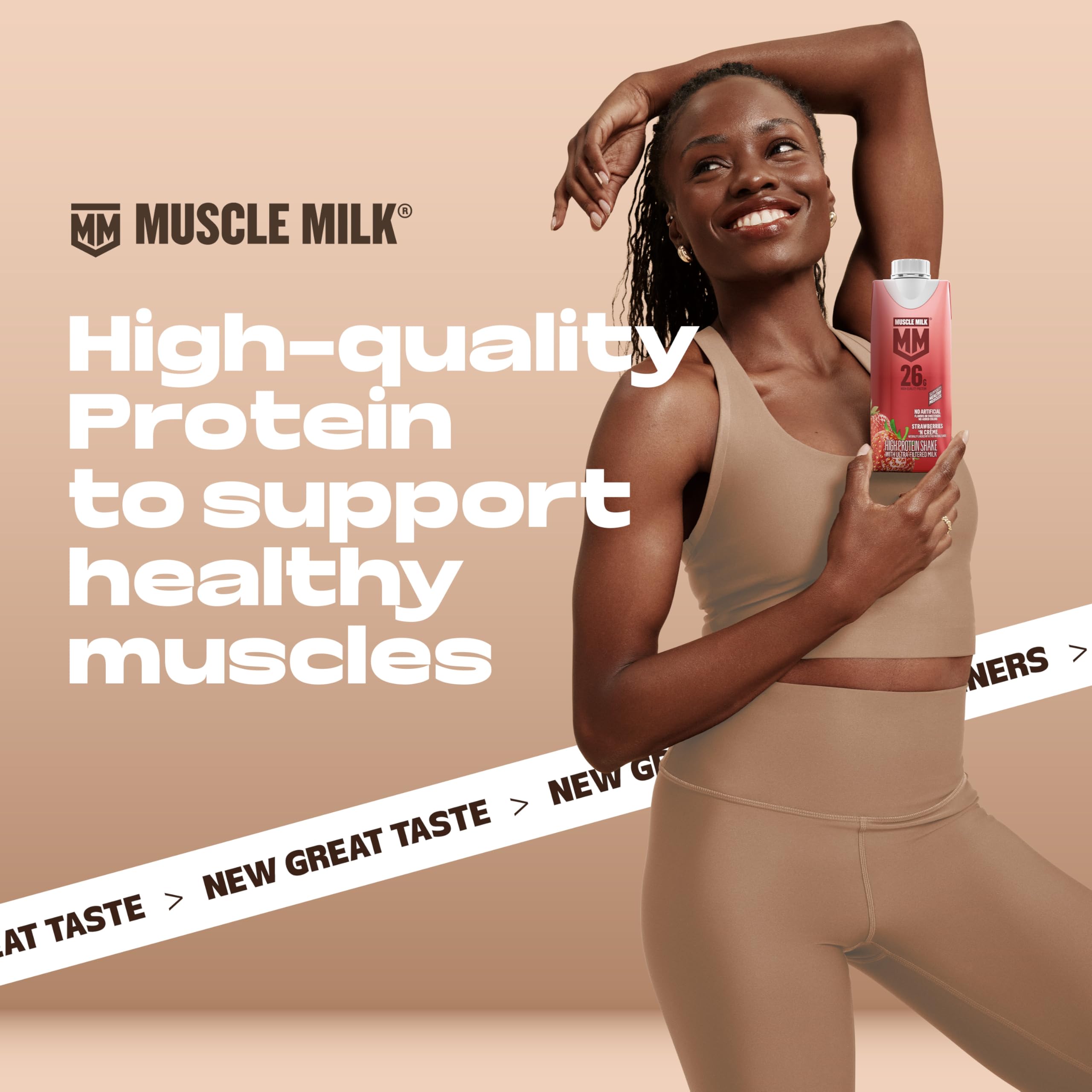 Muscle Milk comparación de tamaño botella que muestra 14oz práctico