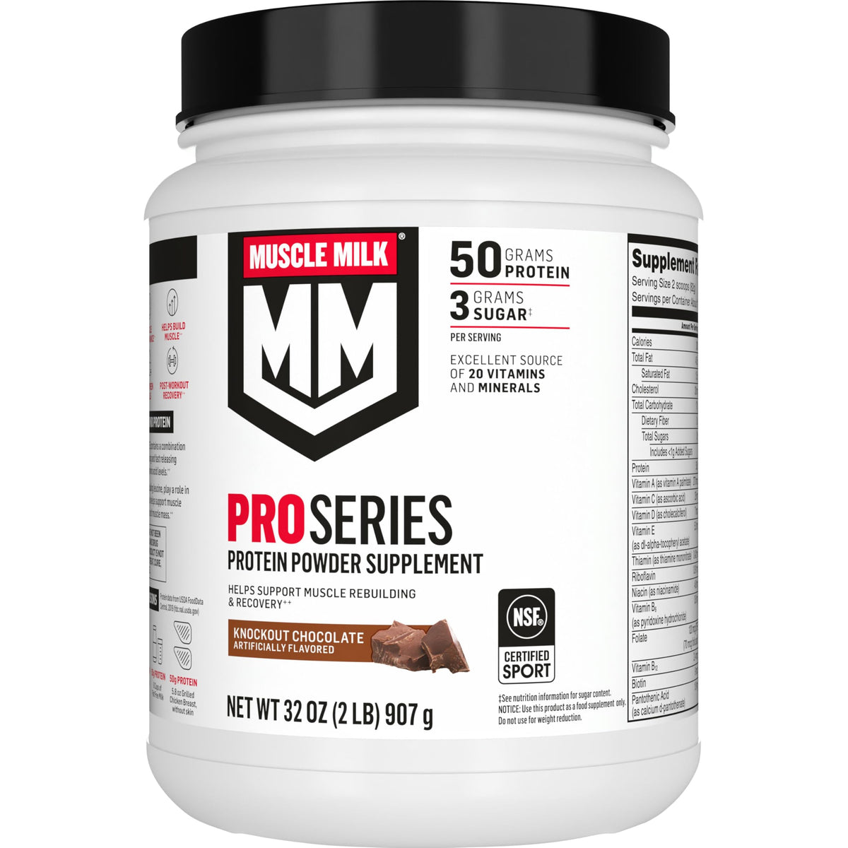 Muscle Milk envase frontal mostrando marca y sabor, aporta claridad visual del producto