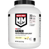 Muscle Milk envase frontal Vainilla Creme mostrando tamaño y marca, ideal para ganancia calórica