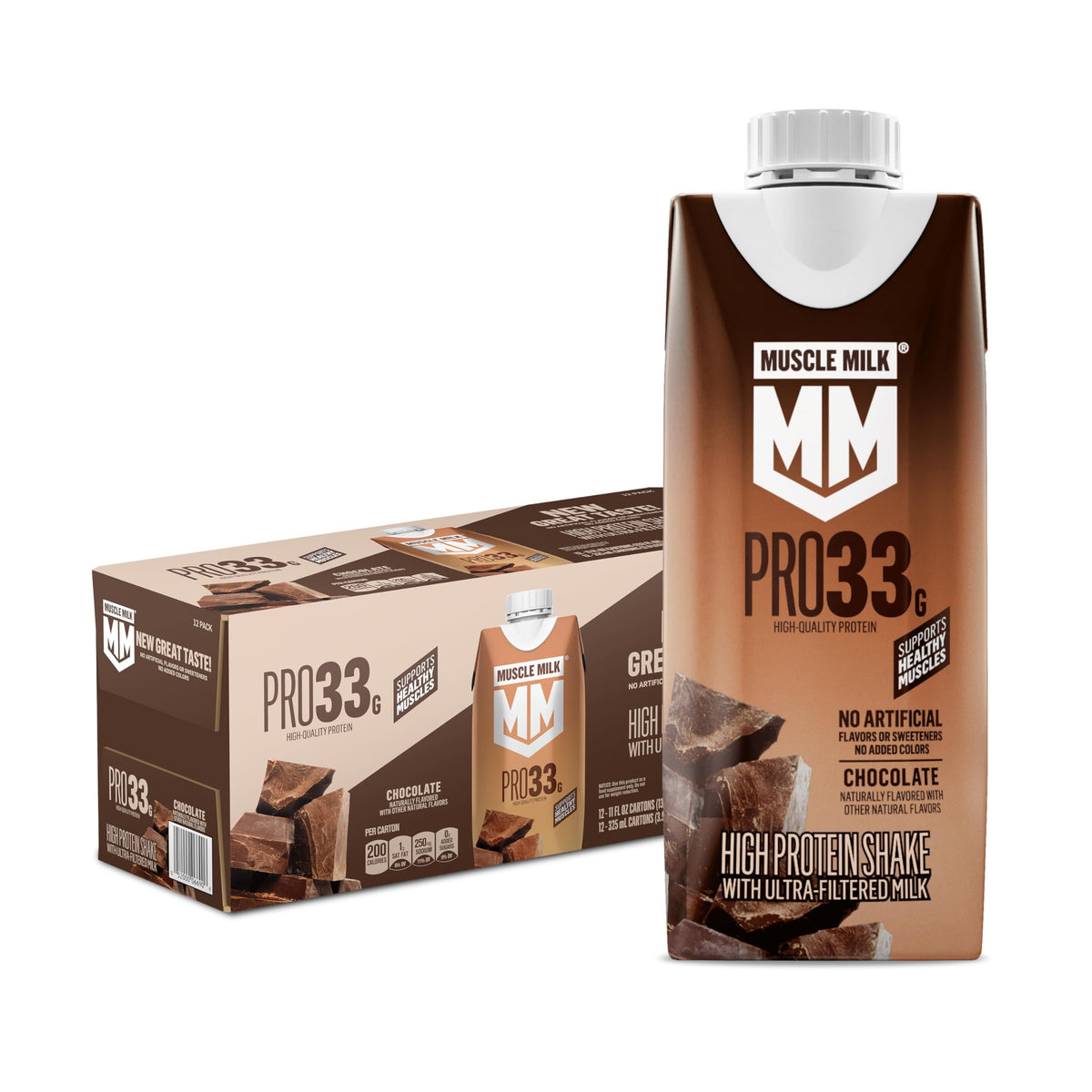 Muscle Milk envase frontal mostrando etiqueta y beneficio proteico