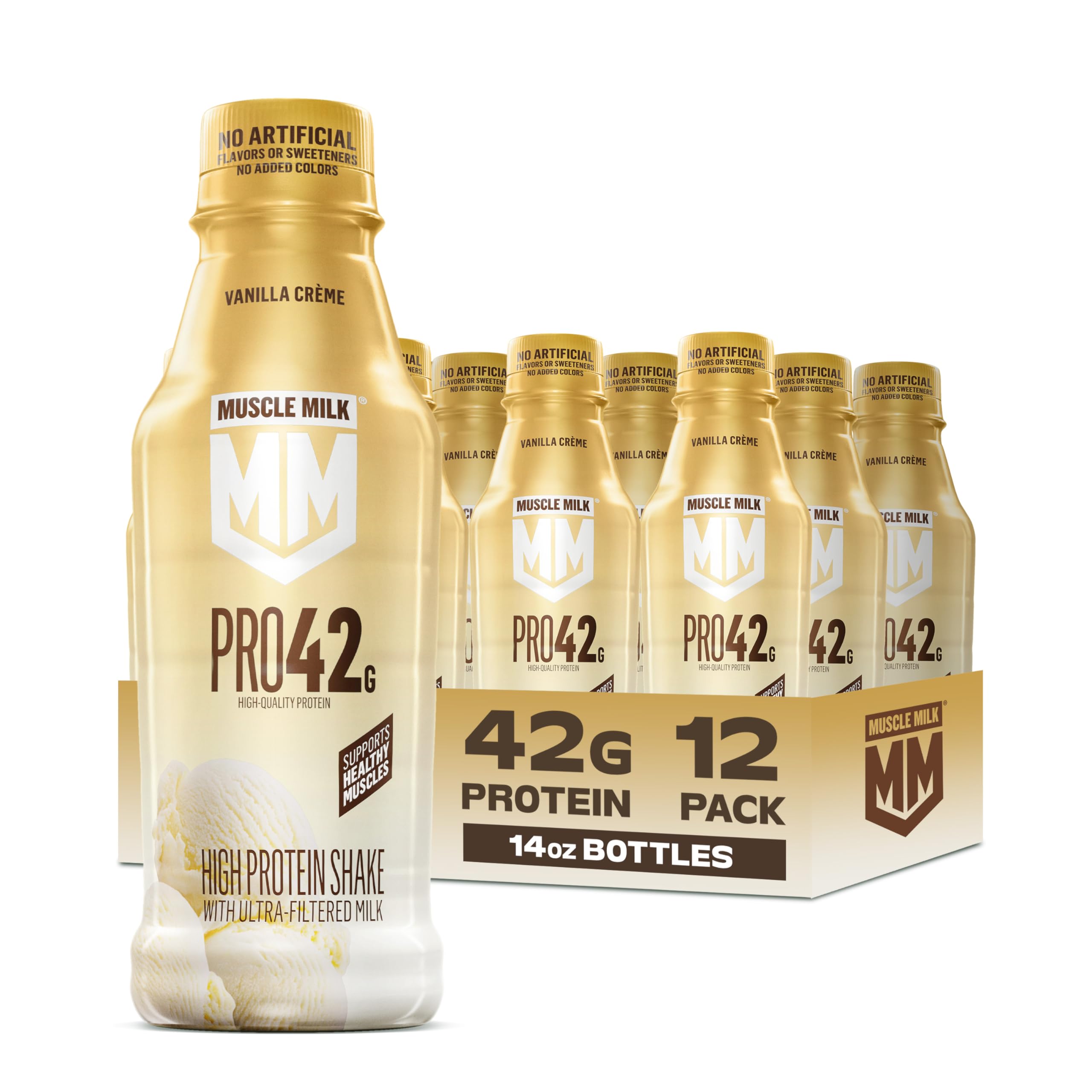 Muscle Milk Pro frente del envase mostrando etiqueta y beneficios
