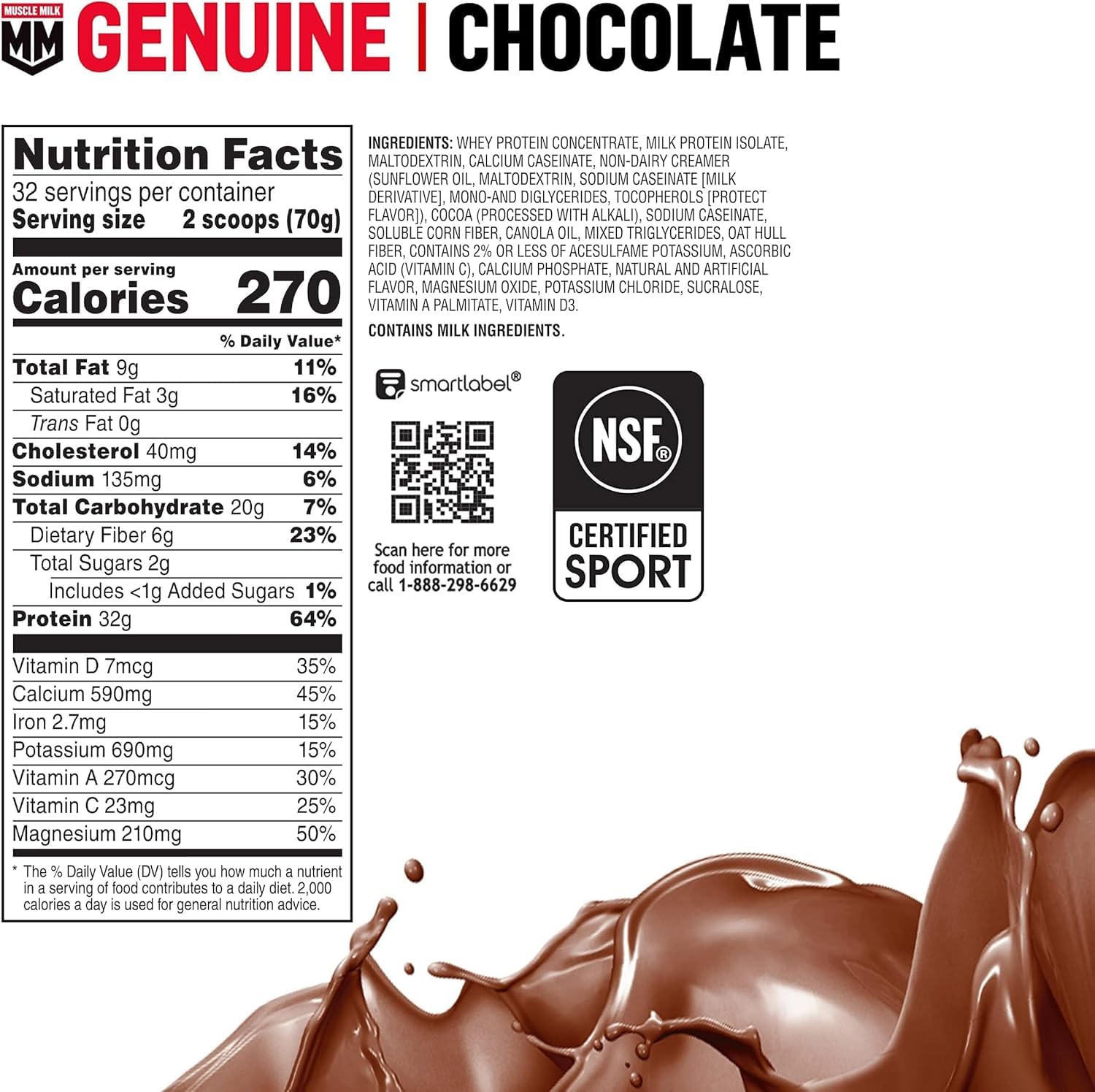 Muscle Milk polvo de chocolate textura fina lista para mezclar