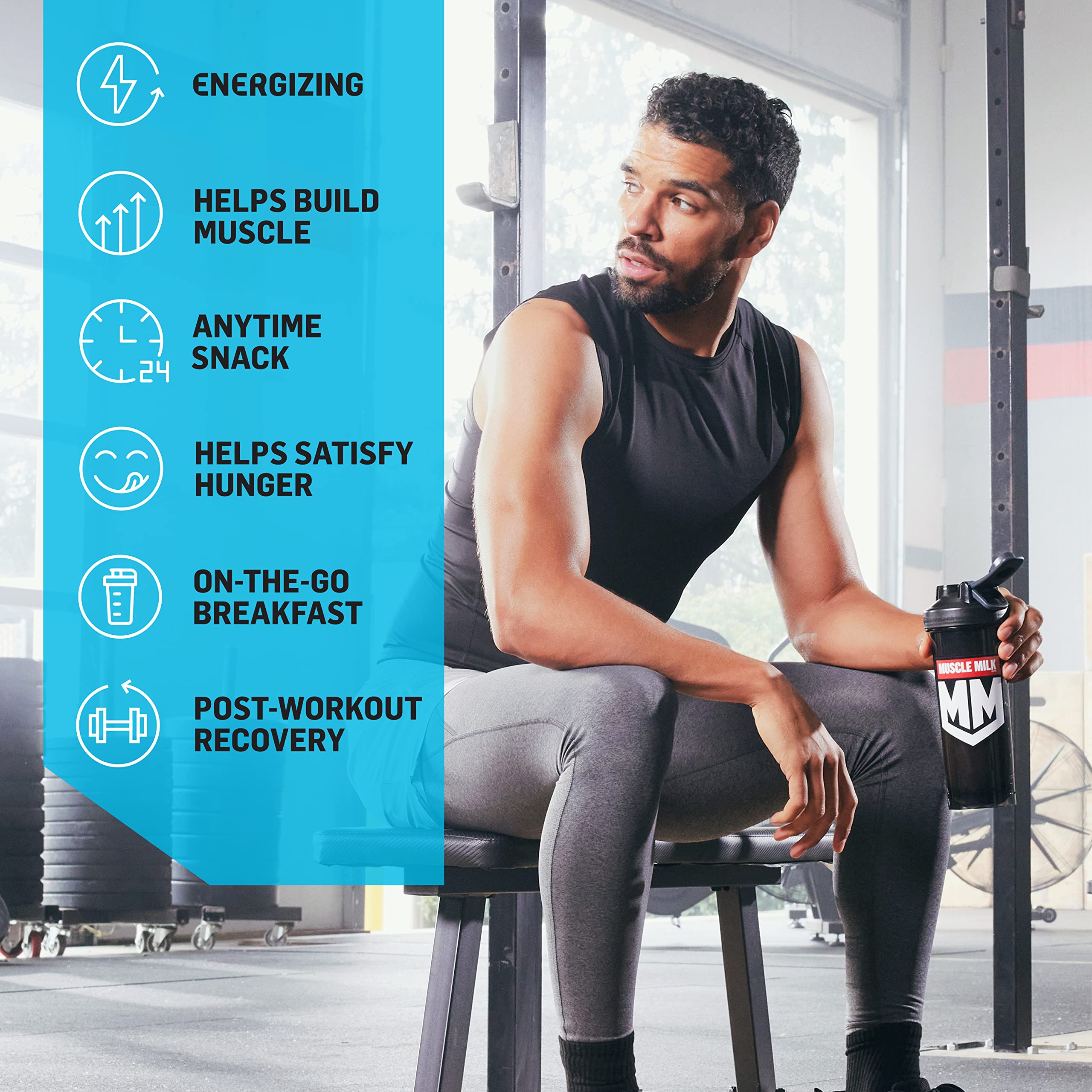 Vaso con Muscle Milk ZERO Vainilla preparado listo para beber, opción baja en calorías