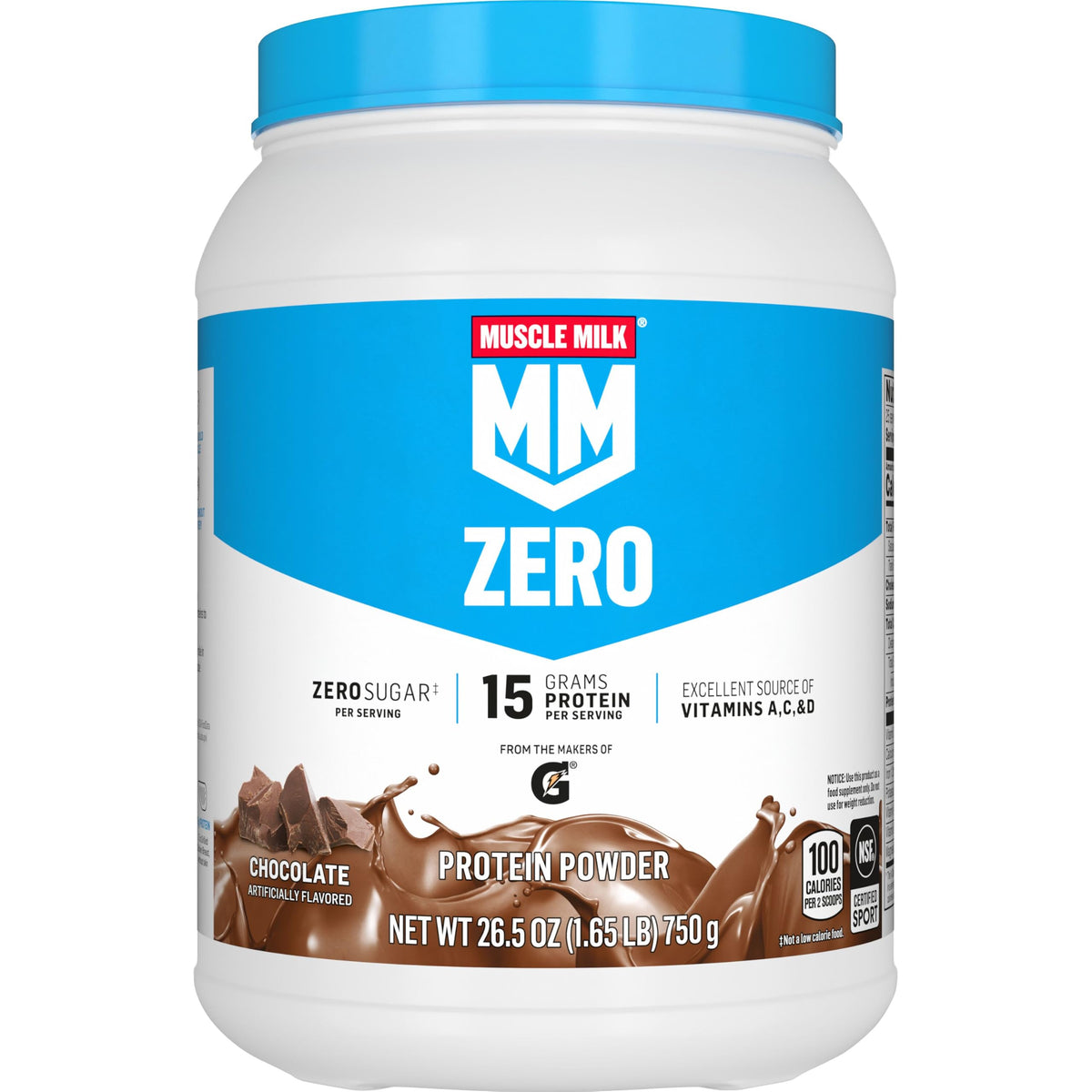 Muscle Milk envase frontal mostrando etiqueta y beneficio de 15 g proteína