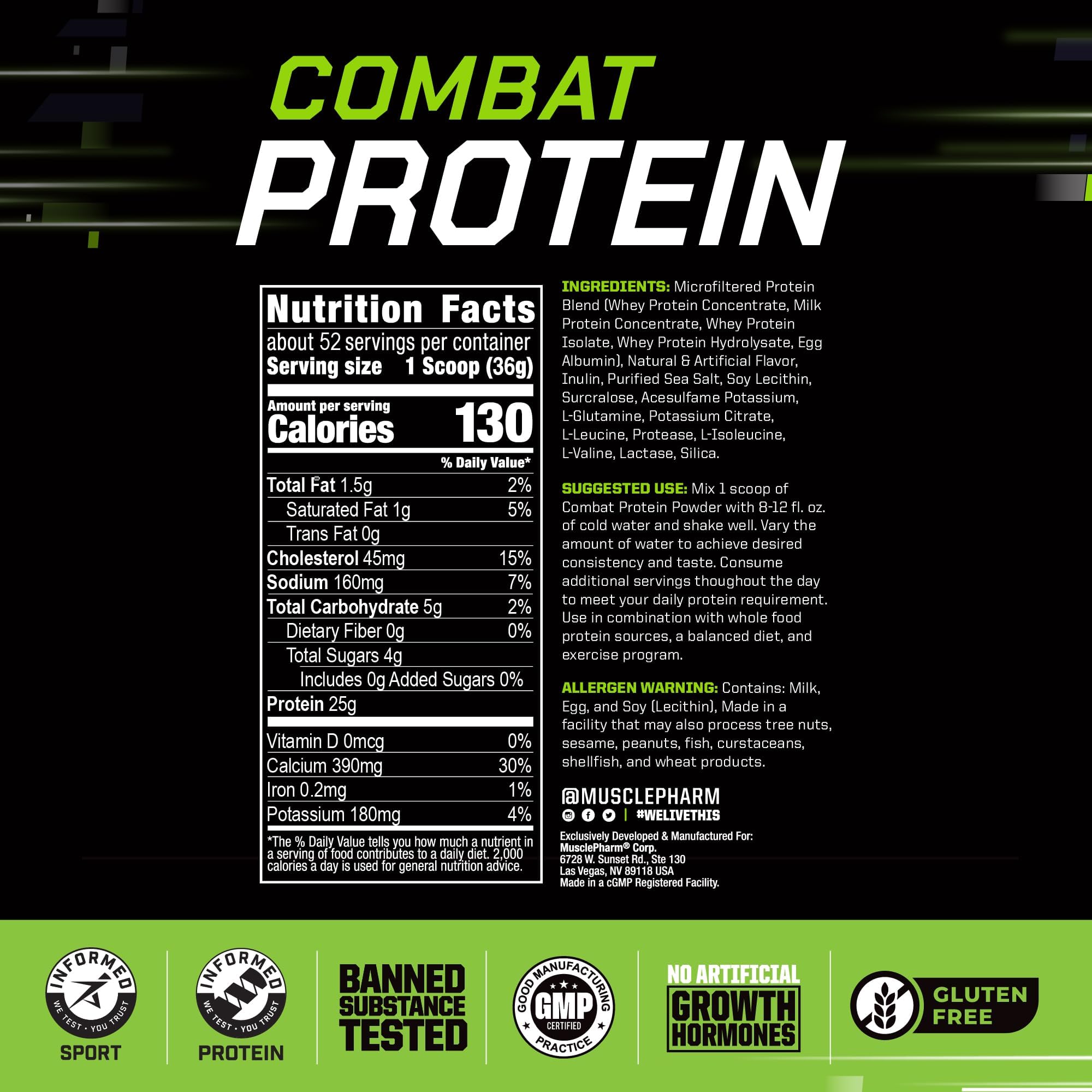 Muscle Pharm polvo en primer plano mostrando textura fina y mezcla fácil