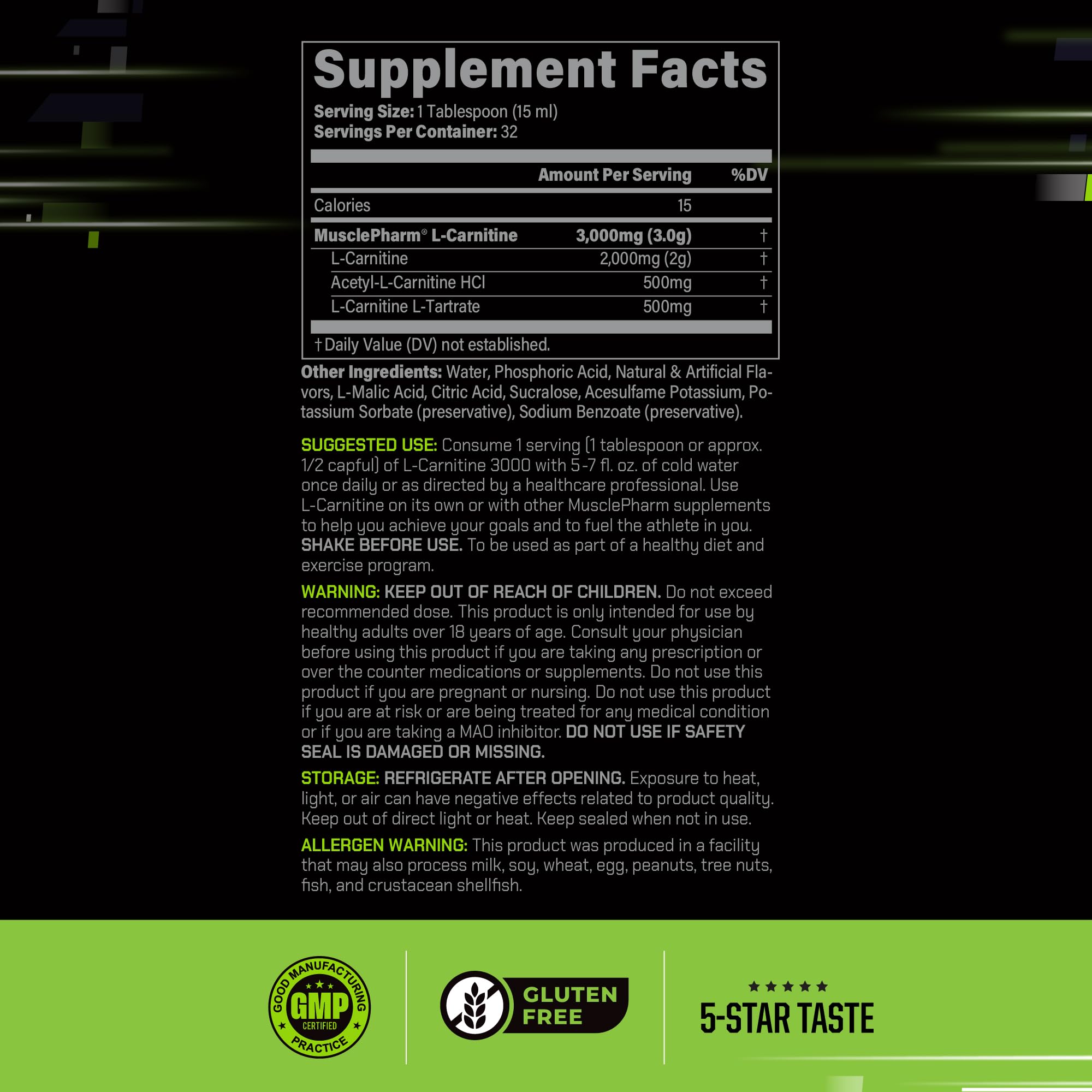 Muscle Pharm etiqueta con ingredientes activos y beneficios claros