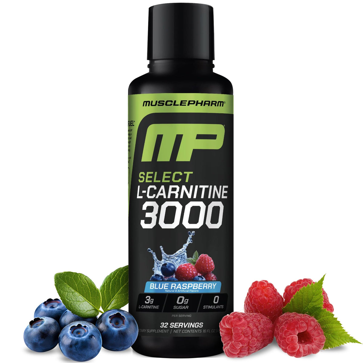 Muscle Pharm frente del envase mostrando sabor frambuesa azul y conveniencia